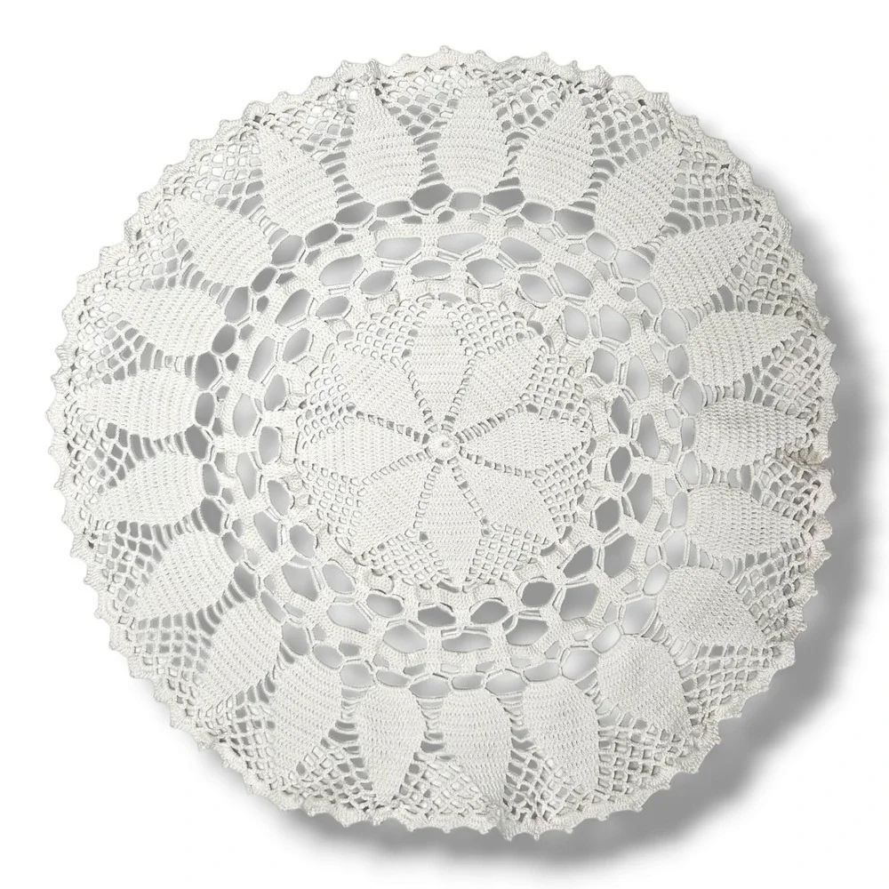 Vintage Crochet Lace Round Doily Floral Table Centerpiece White 21 Inch